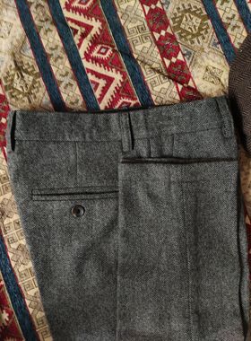 谢尔比同款男英式复古羊毛粗花呢西裤Tweed欧美黑色休闲直筒长裤