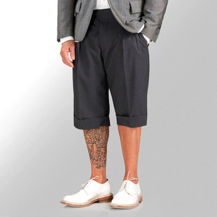 Nick Wooster宽松六分裤西装短裤双褶廓尔格阔腿6分男裤欧美复古
