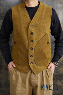 复古修身 秋冬季 马甲男士 咔叽重磅羊毛料西装 wool毛呢马夹坎肩 新款