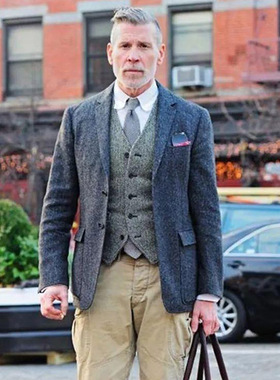 nick wooster秋冬男装人字纹羊毛粗花呢修身西服马甲英伦复古马夹