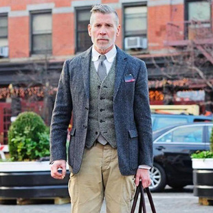 西服马甲英伦复古马夹 人字纹羊毛粗花呢修身 nick wooster秋冬男装