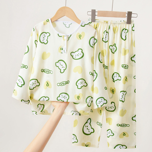 夏季儿童棉绸睡衣男童薄款女孩大童宝宝绵绸女童人造棉家居服套装