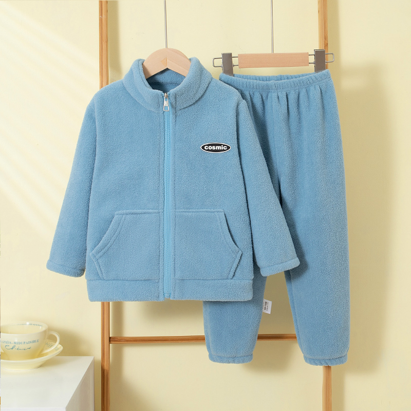 儿童法兰绒睡衣男孩秋冬季男童宝宝加绒女童保暖珊瑚绒家居服套装