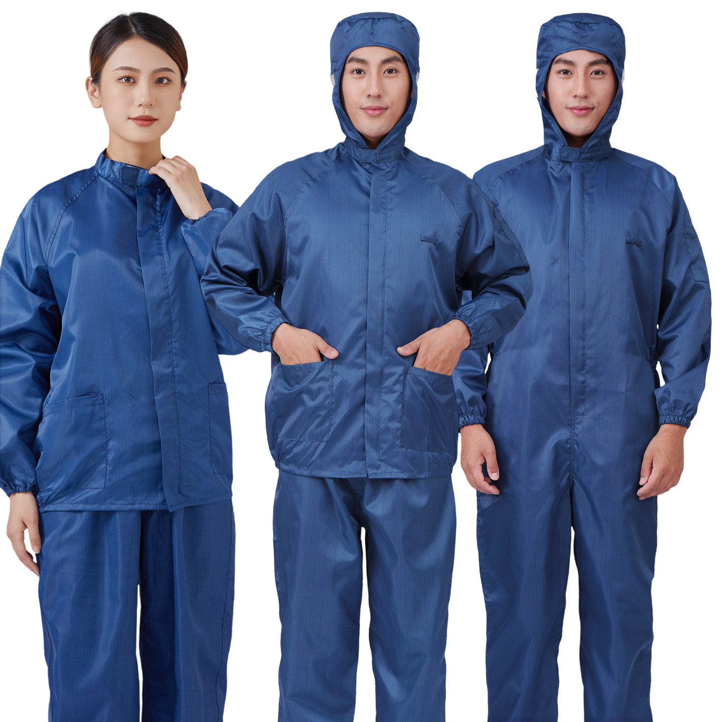 藏青色防静电工作服套装分体服喷漆服连体服食品厂防尘工装深蓝色