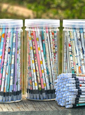 中性笔芯100支桶装0.38黑色蓝色0.5全针管碳素水笔替芯可爱萌红笔