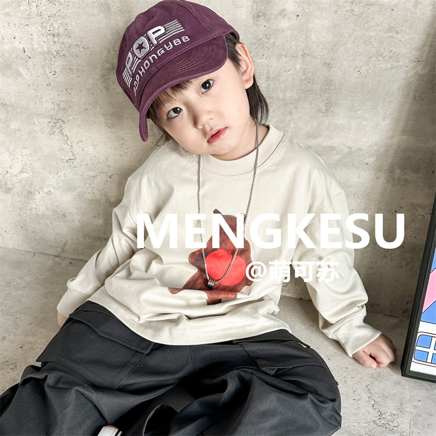 日系潮牌童装儿童长袖T恤2024秋