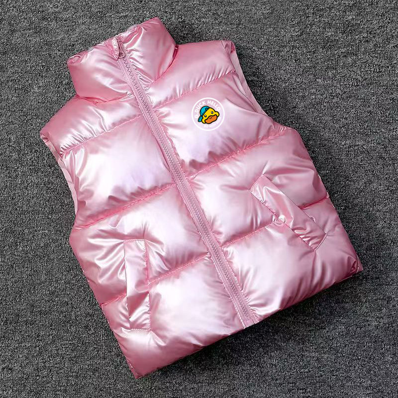 小黄鸭秋冬儿童免洗立领马甲短款男童女童外穿加厚时尚棉马夹潮