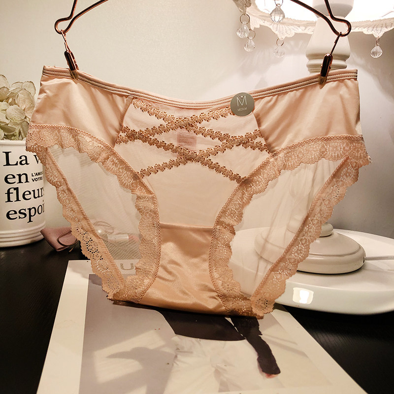 交叉装饰网纱透视性感火辣蕾丝内裤女士低腰纯棉档三角裤3送1