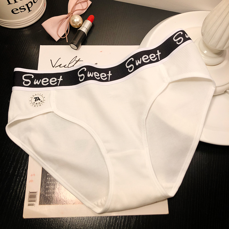 运动风撞色螺纹棉舒适内裤女士优雅半包臀三角裤中腰秋冬款 3送1