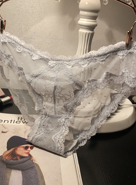 新品舒适柔软弹力蕾丝性感低腰女士内裤 透视诱惑黑色三角裤