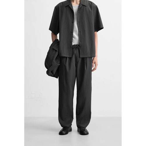 柜319！ZA春夏季新品男装多色选宽松凸饰直筒抽绳休闲长裤7380701
