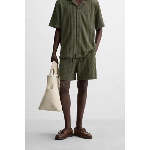 ZA 2025 夏季新品 男装 条纹提花凉感宽松休闲短裤 4840421 505
