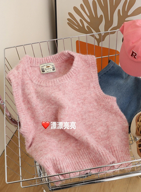 粉色短款针织背心马甲女春秋款外搭叠穿小坎肩无袖夏季马夹小开衫