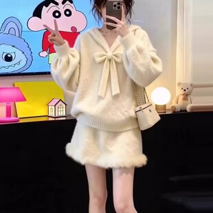 韩系绝美小套装冬装女2026超火独特漂亮超好看针织毛衣短裙两件套