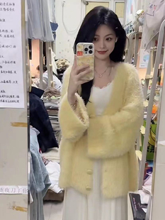 秋冬季 上衣外套女 新款 软糯毛衣女宽松日系复古慵懒温柔风针织开衫