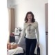 韩系温柔淑女风一字肩针织毛衣女冬季 蝴蝶结系带露肩翻领显瘦上衣