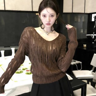 韩系穿搭V领镂空针织衫罩衫春装女款2026新款打底内搭可外穿上衣