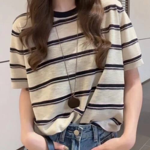 夏季韩系条纹短袖T恤女爆款