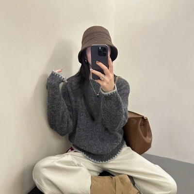 高级感针织灰色毛衣女款2025新款