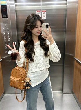 黄色镂空针织罩衫女夏季薄款防晒衫2026年新款韩系吊带上衣两件套