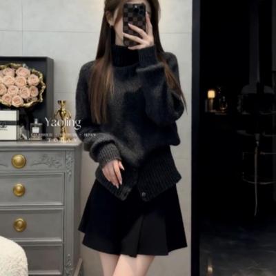 韩系慵懒风穿搭高领针织毛衣秋冬