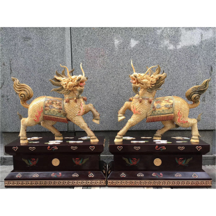 猛犸象牙雕刻麒麟对摆件猛犸象牙摆件猛犸象牙回流工艺品猛犸制品