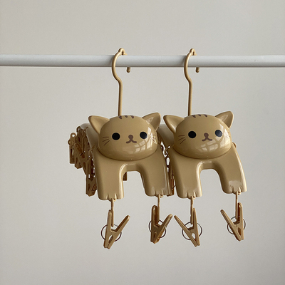 ins小猫晾衣架可爱卡通宿舍衣架夹子内裤内衣夹子软萌猫咪多功能