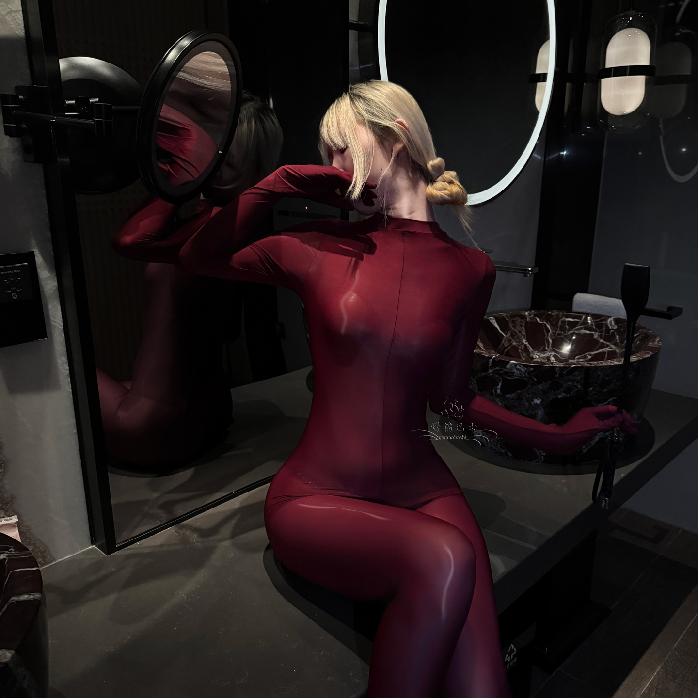 妖娆~性感五指油亮全包连体衣女酒红丝滑裸感紧身超薄美腿打底袜