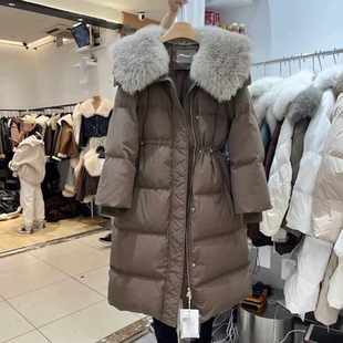东大门韩国原版狐狸毛羽绒服女中长款冬新款收腰显瘦过膝加厚外套