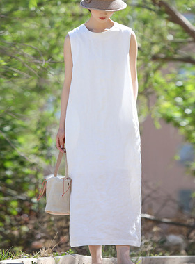 2025新款连衣裙高品质21支汉麻裙时尚清凉无袖长裙茧型套头裙长款