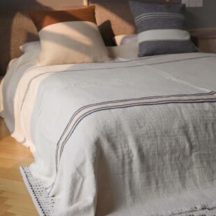 比利时纯亚麻汉麻大毯子轻奢天然雨露麻单人床单空调盖毯抑菌透气