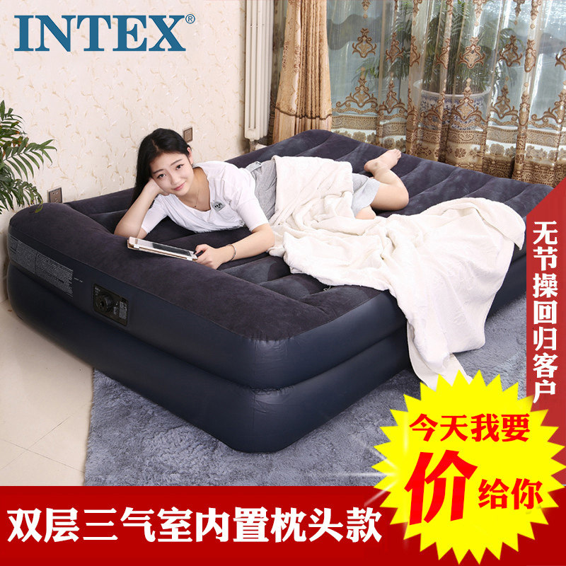 INTEX双人充气床内置电泵枕头 户外加厚植绒冲气床气垫床床垫包邮