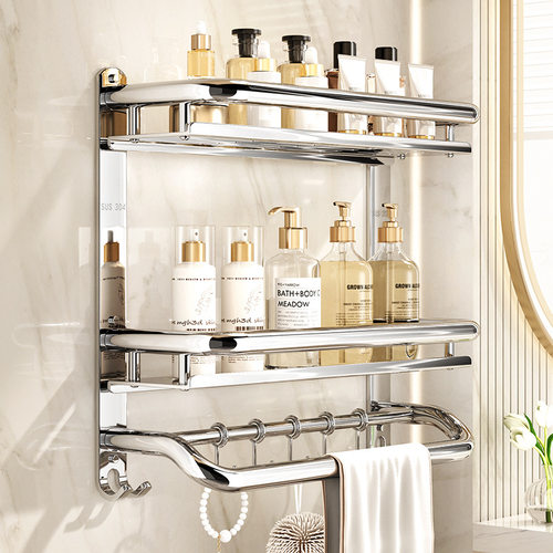 304不锈钢浴室置物架卫生间免打孔壁挂式放置架收纳架厕所毛巾架
