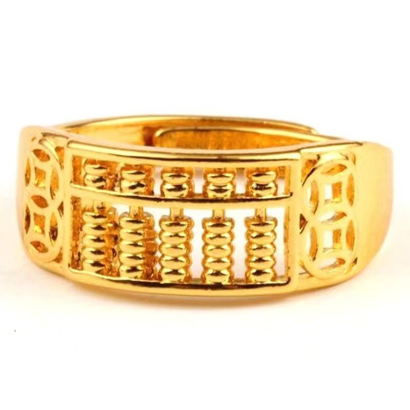 越南沙金算盘戒指铜钱款开口戒指厂家直销铜镀24K金沙金饰品批发