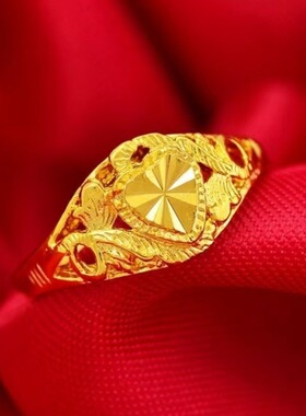 新款菱形爱心金色素圈戒指