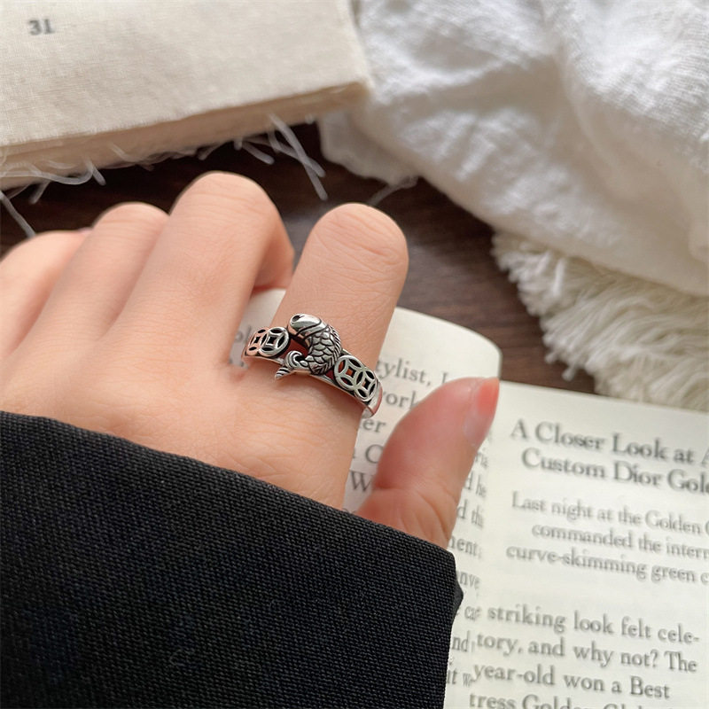 合金戒指 古雅素白质鲤鱼富贵有余莲花造型泰式戒指做旧个性小众,饰品/流行首饰/时尚饰品新,戒指/指环,淘宝优惠券,粉丝福利购,淘宝优惠卷