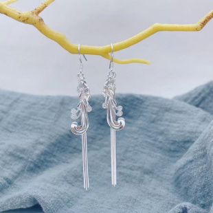 一件代发凤凰长款 银色凤舞潮流时尚 凤凰车花流苏 耳环 流苏 韩版