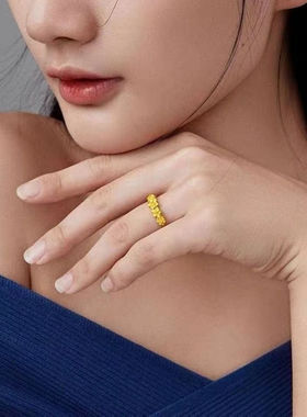 香港专柜正品黄金色戒指新款简约桔梗花指环可调节戒女款不掉色