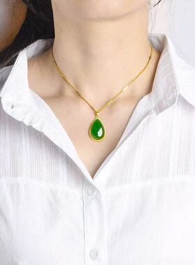 花边水滴绿金O字链新中式项链