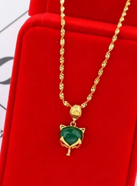 猫眼石绿金水波链吊坠