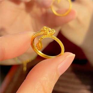 铜合金婚庆饰品 国风不掉色神龙摆尾戒指女款可调节生肖龙形指环