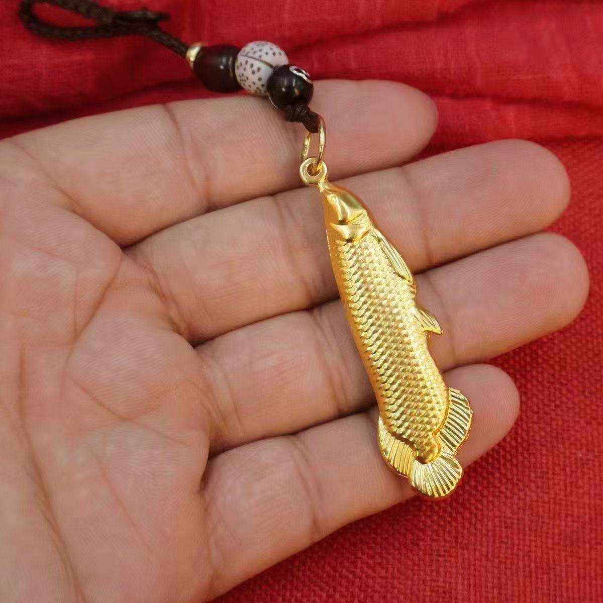 时尚百搭金色龙鱼汽车钥匙扣挂件男女士年年有余吊坠复古创意挂饰