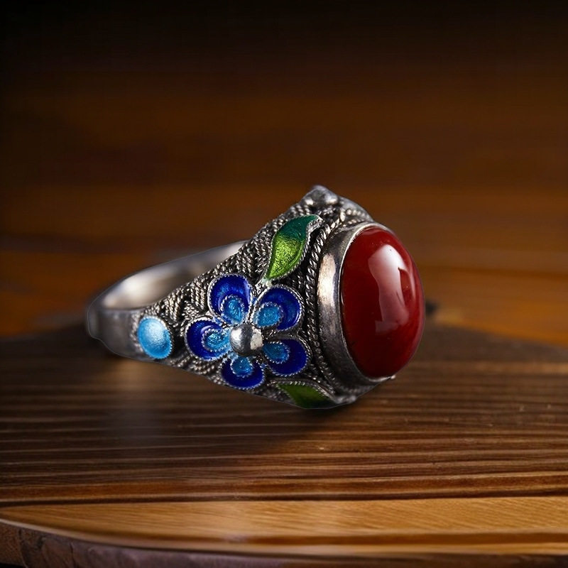 合金戒指 古风花丝镶嵌烧蓝复古宫廷风格指环古雅韵味素款民族风