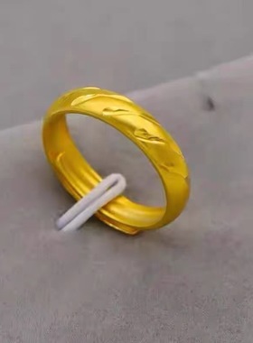 古法磨砂亮面沙金素圈情侣戒指