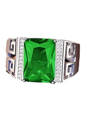 合金戒指 霸气镂空回纹绿锆石阿斯切长方钻长衬纹绿色时尚