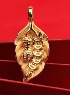 一叶生财金色叶子项链