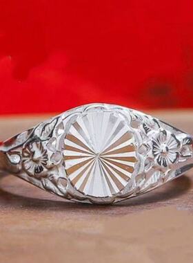 时尚圆菱面银色可调节戒指