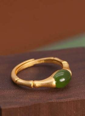 合金婚庆饰品 银色饰品简约指环活口通用气质绿色古风民族风时尚