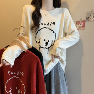 宽松减龄新年毛衣 女卡通提花针织衫 麋鹿少女2025秋冬新款 胖mm大码