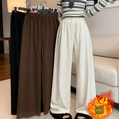 女简约休闲高腰松紧抽绳显瘦阔腿裤 麋鹿少女2025秋冬新款 胖mm大码